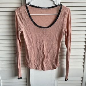3 FOR $10 SALE - Soft pink flower embroidered textured long sleeve w grey collar